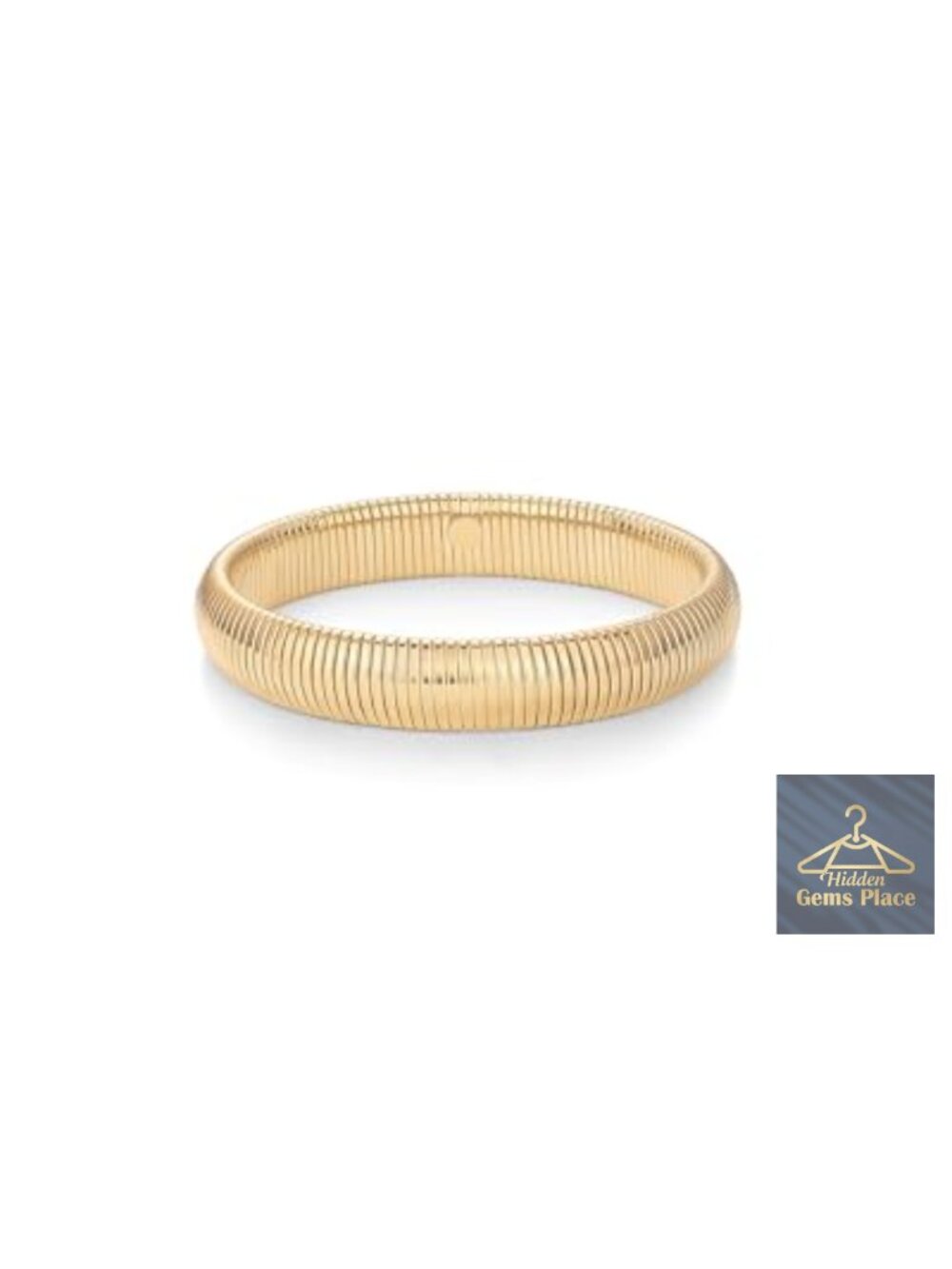 Stainless Steel 14K Gold Plated Waterproof Flexible Stretch Chunky Bangle